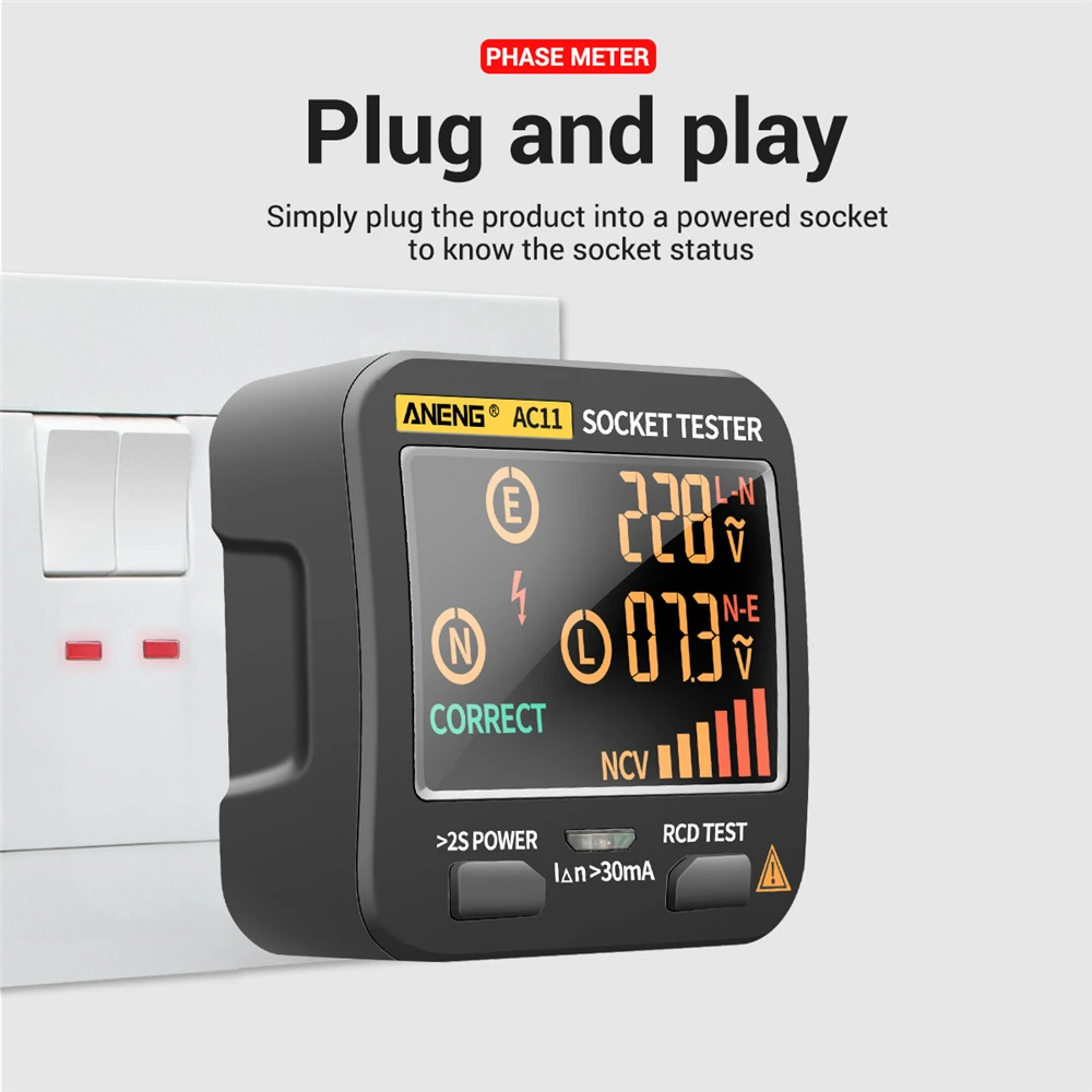 CUGUU Smart Socket Tester Digital AC Voltage Tester Ground Zero Electric Circuit Detector Line Plug Polarity Phase Pro EU/US/UK