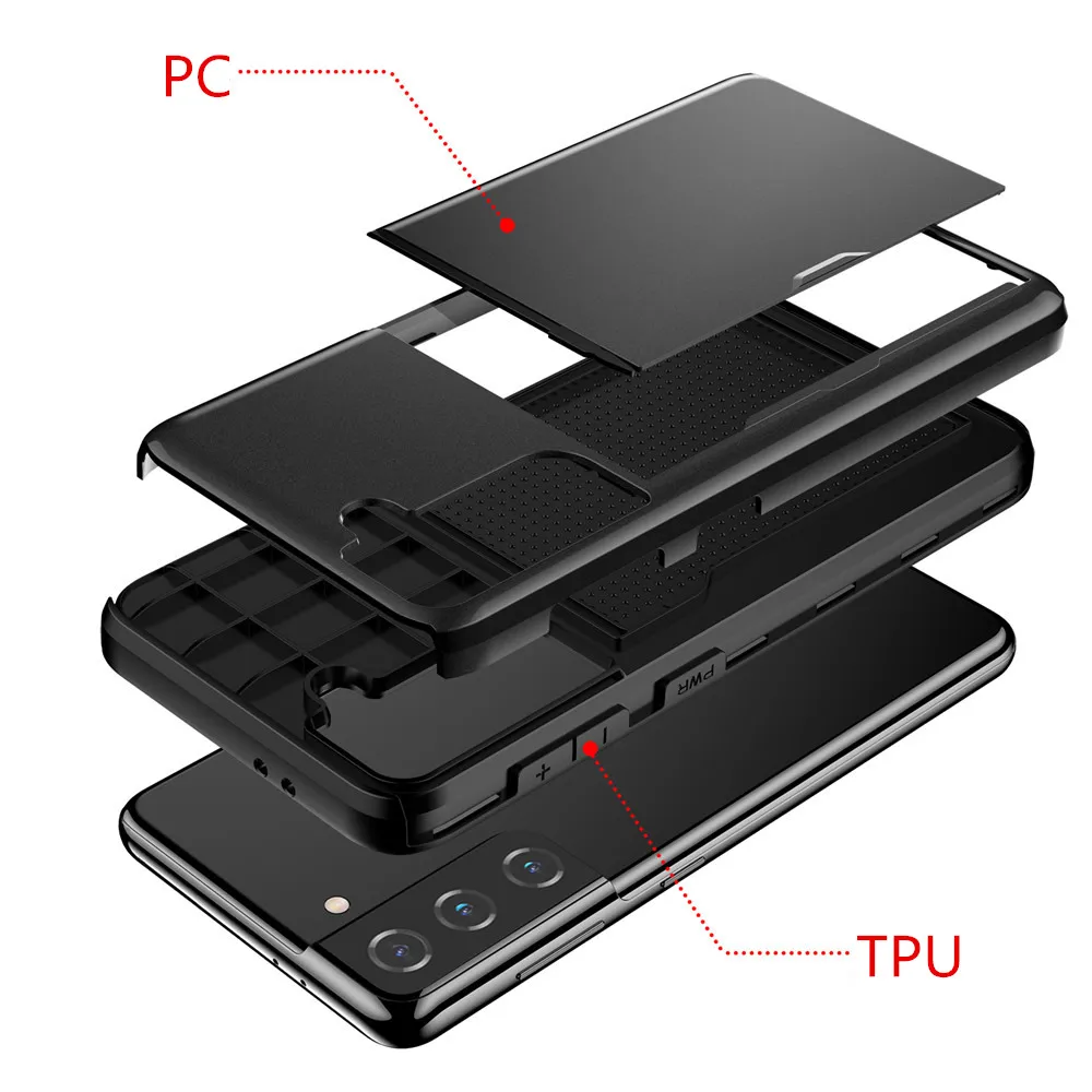 Case For Samsung Galaxy S21 S22 S20 FE S10 S9 Plus Case Armor Slide Card Slots Cover For Samsung Note 20 Ultra 10 9 8 S10E Funda