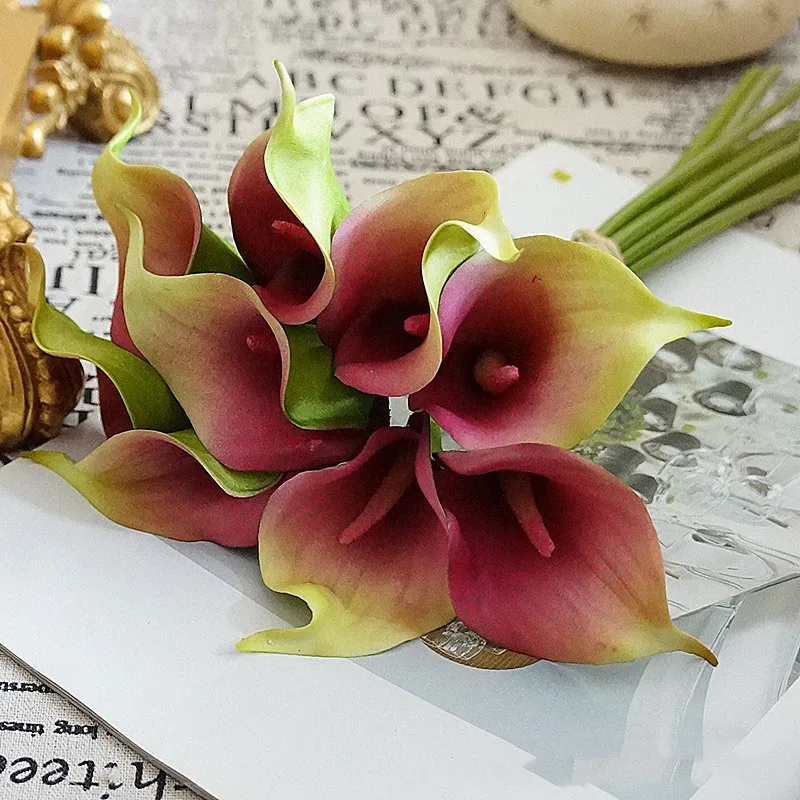 9-teiliges Set Künstliche Mini-Kallalilien aus Latex, Kunstblumen, Brautstrauß, DIY Hochzeitsblumenwand, Hintergrund, Heimdekoration – Detail 19