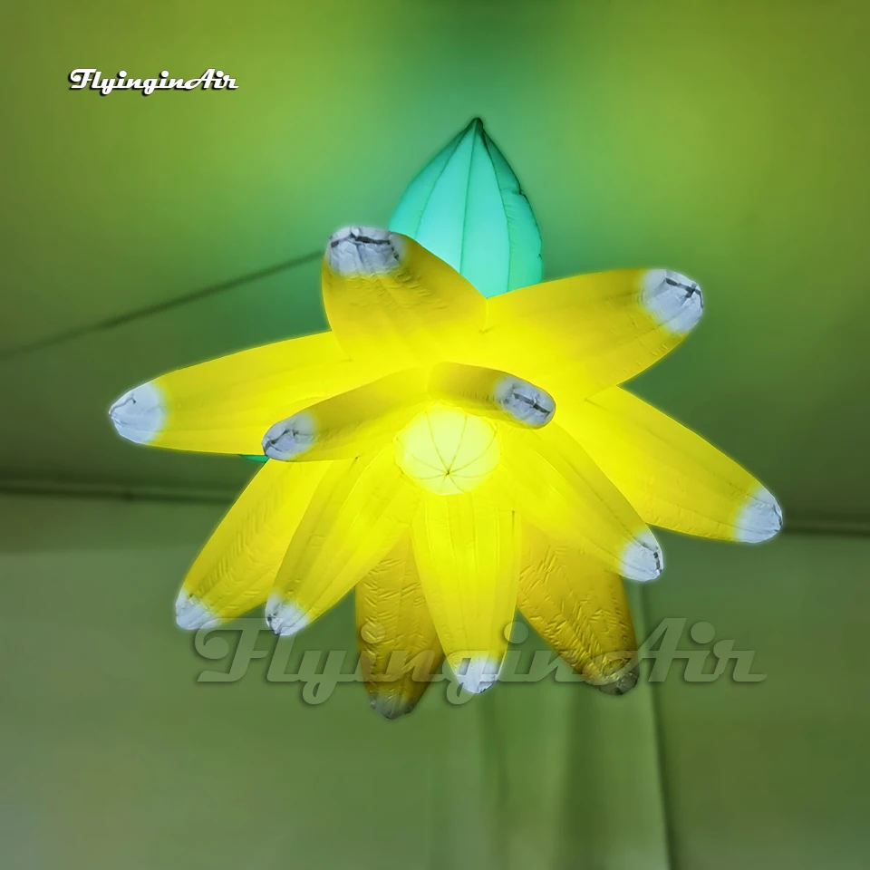 

Wedding And Party Decorative Lighting Inflatable Flower 2m Yellow Personalized Hanging Air Blown Flower Balloon For Event