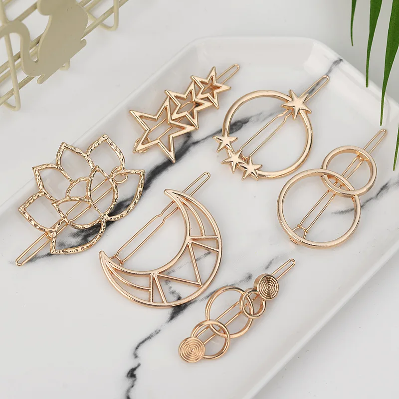 Fashion Multi-style Simple love Hair Clip Pin Metal Geometric Alloy Hairband Moon  Hairgrip Barrette GirlsWoman Hair Accessorie