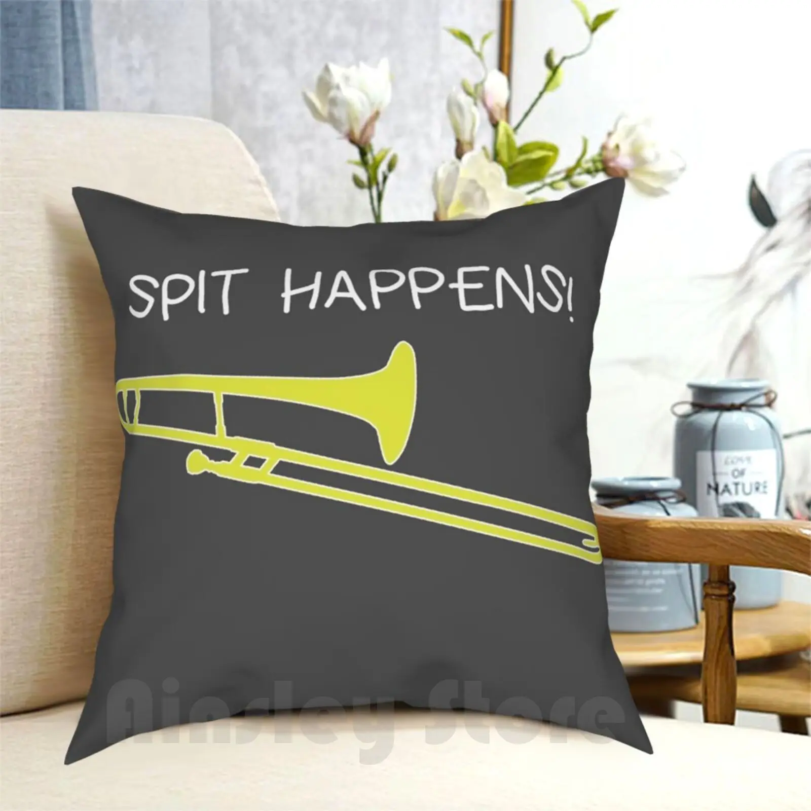 Funny Trombone Gift , Marching Band , Concert Band-Spit Happens Pillow Case Printed Home Soft DIY Pillow cover Trombone