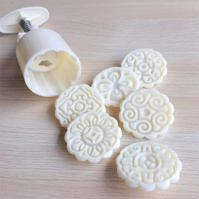 6 Style Round Flower Mooncake Mold Set 50g Mid Autumn Festival DIY Hand Pressure Fondant Moon Cake Mould Decoration Tool