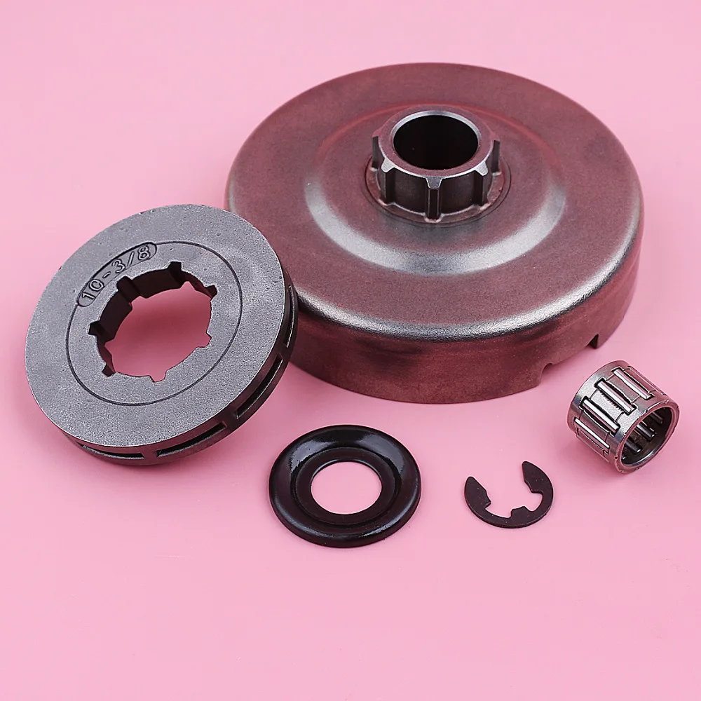 Tamburo frizione 3/8 cerchio pignone 10 denti per Husqvarna 362 365 371 372 rondella E-clip cuscinetto ad aghi motosega parte di ricambio