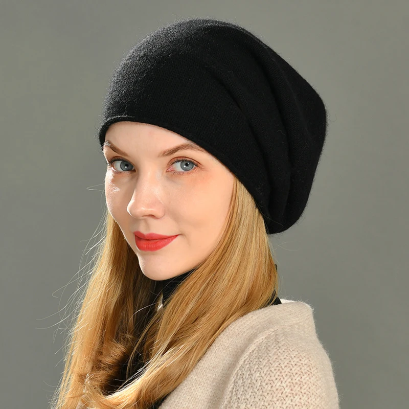 Women Slouch Beanies Skullies High Quality Female Solid Cashmere Wool Knit Beanie Hat Girl Winter Warm Bonnet Outdoor