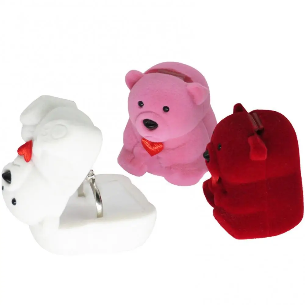 HOT SALES！！！New Arrival Creative Flocking Bear Love Heart Shape Jewelry Storage Ring Box Gift Holder Wholesale Dropshipping