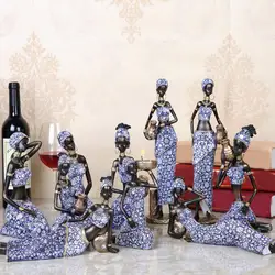 2 pz/set resina africana signora Figurine sculture tribale femminile da tavolo statua donne africane Handpaint Figurine decorazione della casa