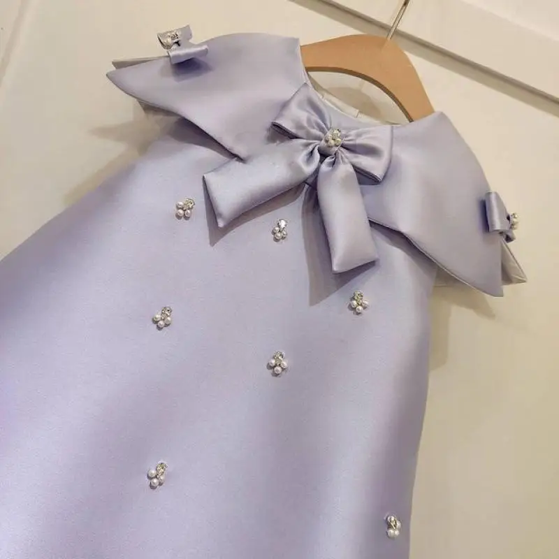 2022 New Elegant Flower Girl Dress Children Birthday Baptism Dresses For Kids Bow Frocks Girls Boutique Party Wear Dresses