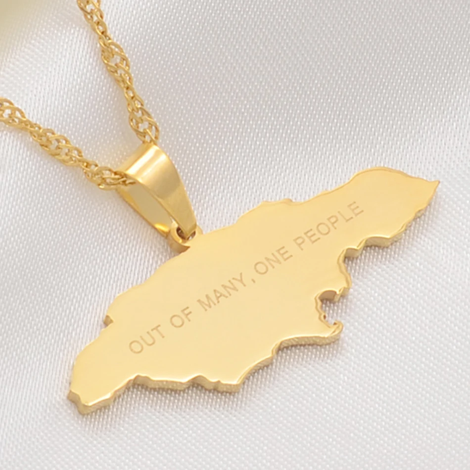 Anniyo Map of Jamaica With OUT OF MANY, ONE PEOPLE Pendant Necklaces Stainless Steel Jamaica Maps Chains Jewelry @112821