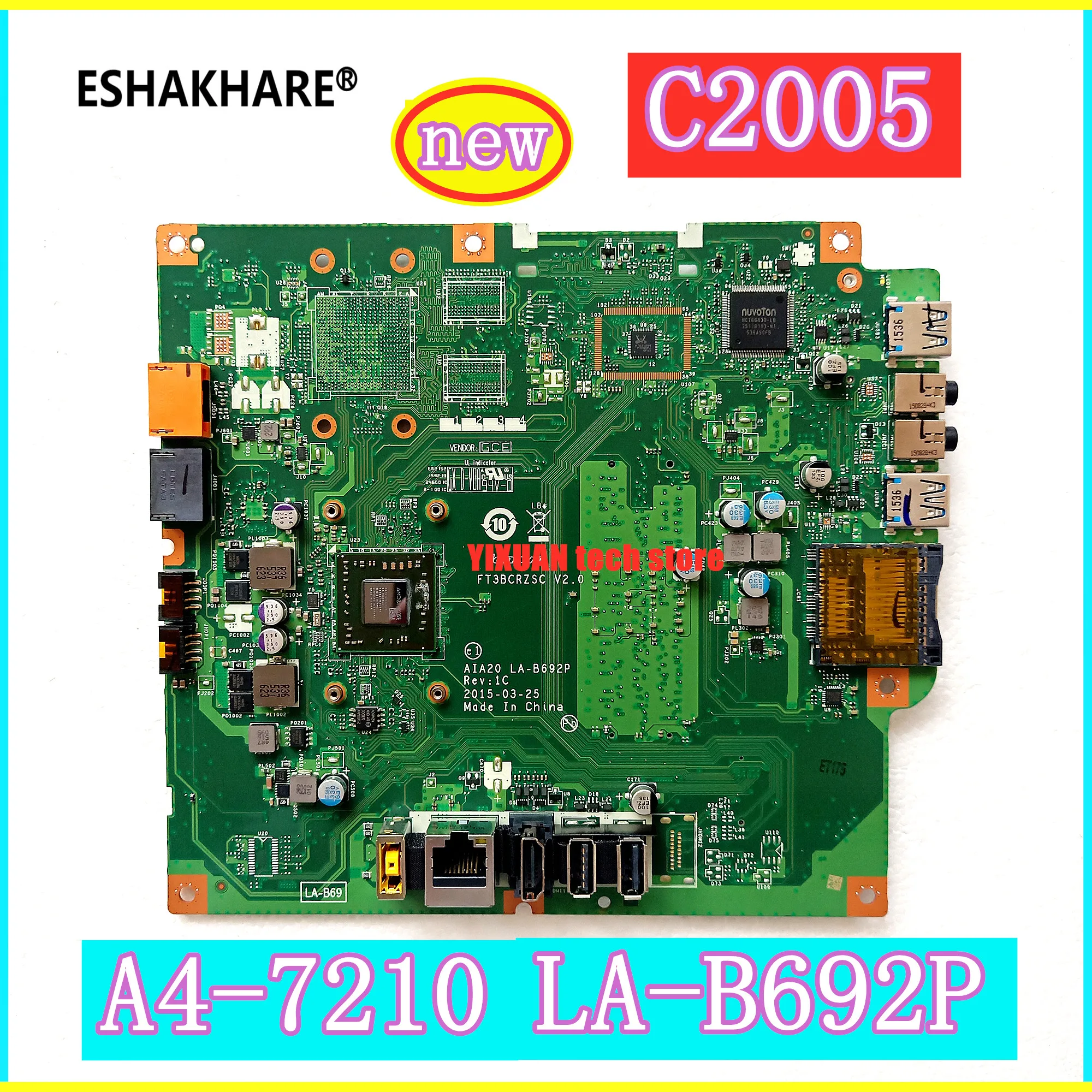 

FT3BCRZSC V2.0 c2005 AIA20 LA-B692P motherboard for Lenovo C20-05 C2005 motherboard AIO A4-7210 DDR3 5B20J33232 100% test ok