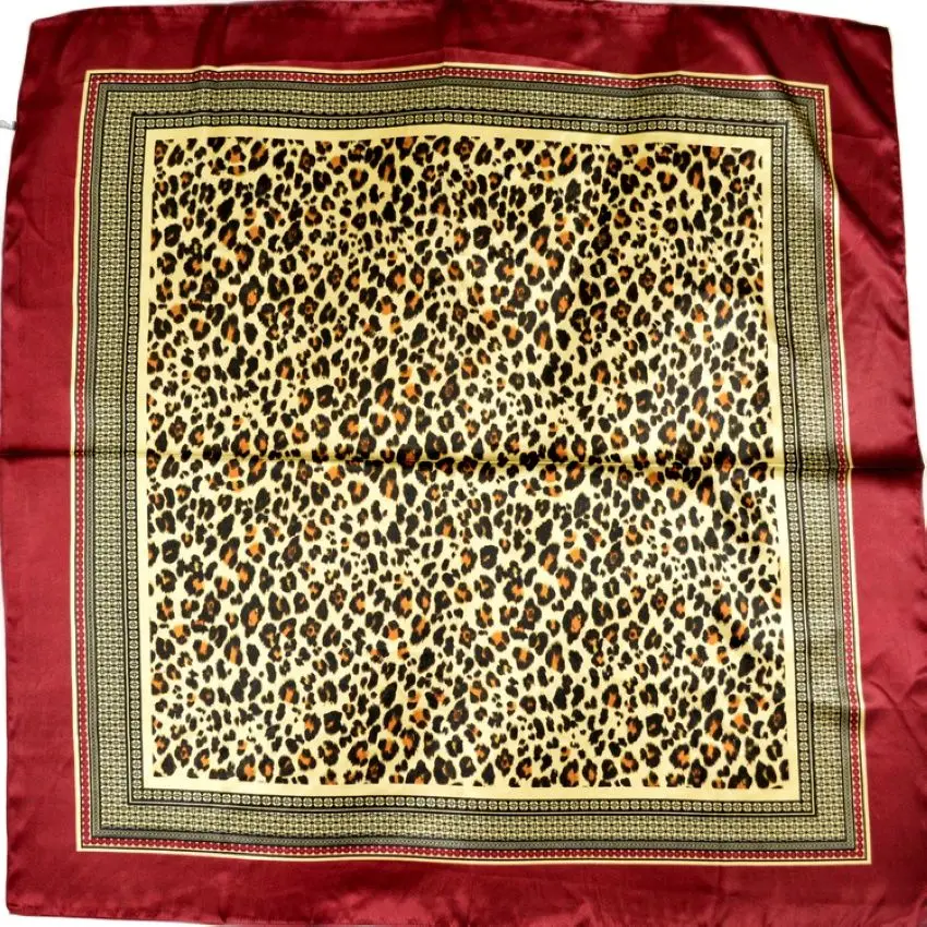 Hot Sale Ladies Wine Red Leopard Print Thin Silk Scarf Fashion Accessories 90*90cm Girl Silk Scarf New Style Brand Square Scarf