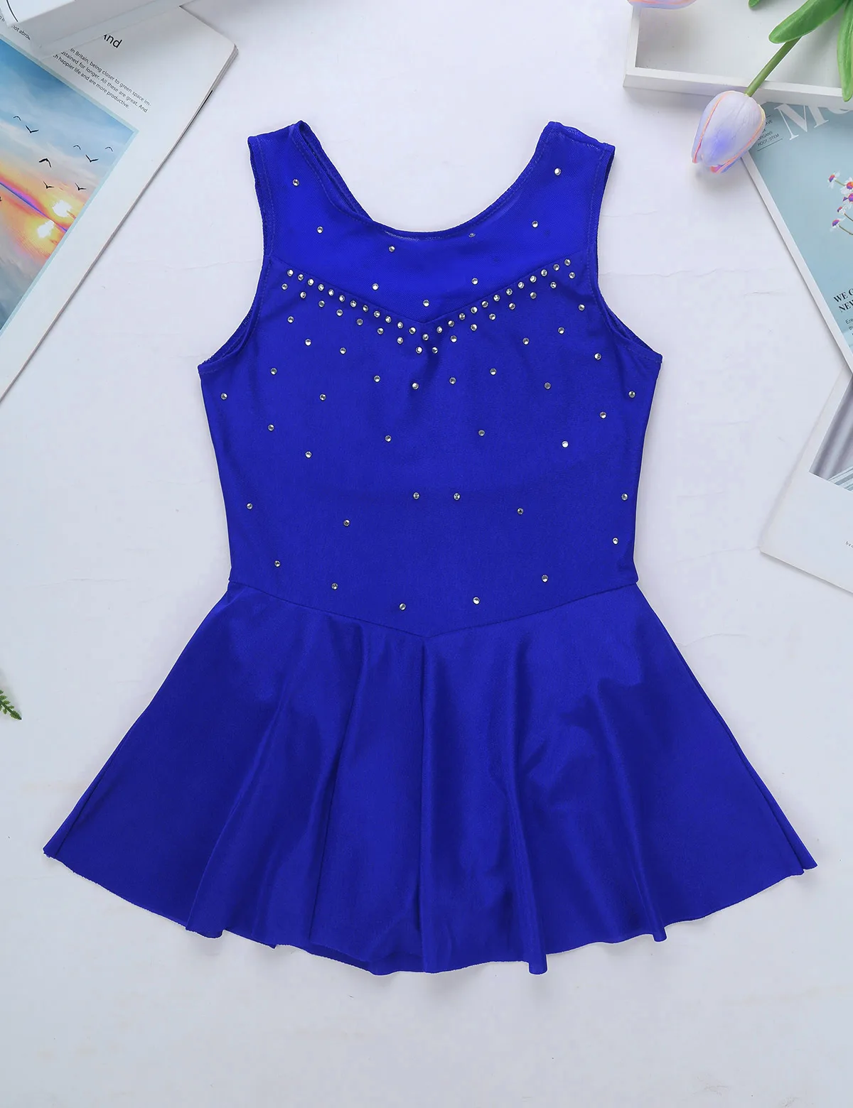 Kids Girls Ballet Dance Dress Sleeveless See-through Mesh Gymnastics Leotards Figure Skating Dress Stage Dancing Costume