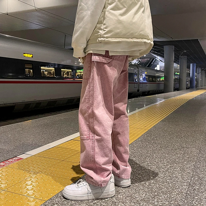 Men Jeans 2023 Autumn Streetwear Hip Hop Cargo Pants Wide-leg Jeans Hip-hop Straight Denim Trousers Korean Style Male Harem Jean