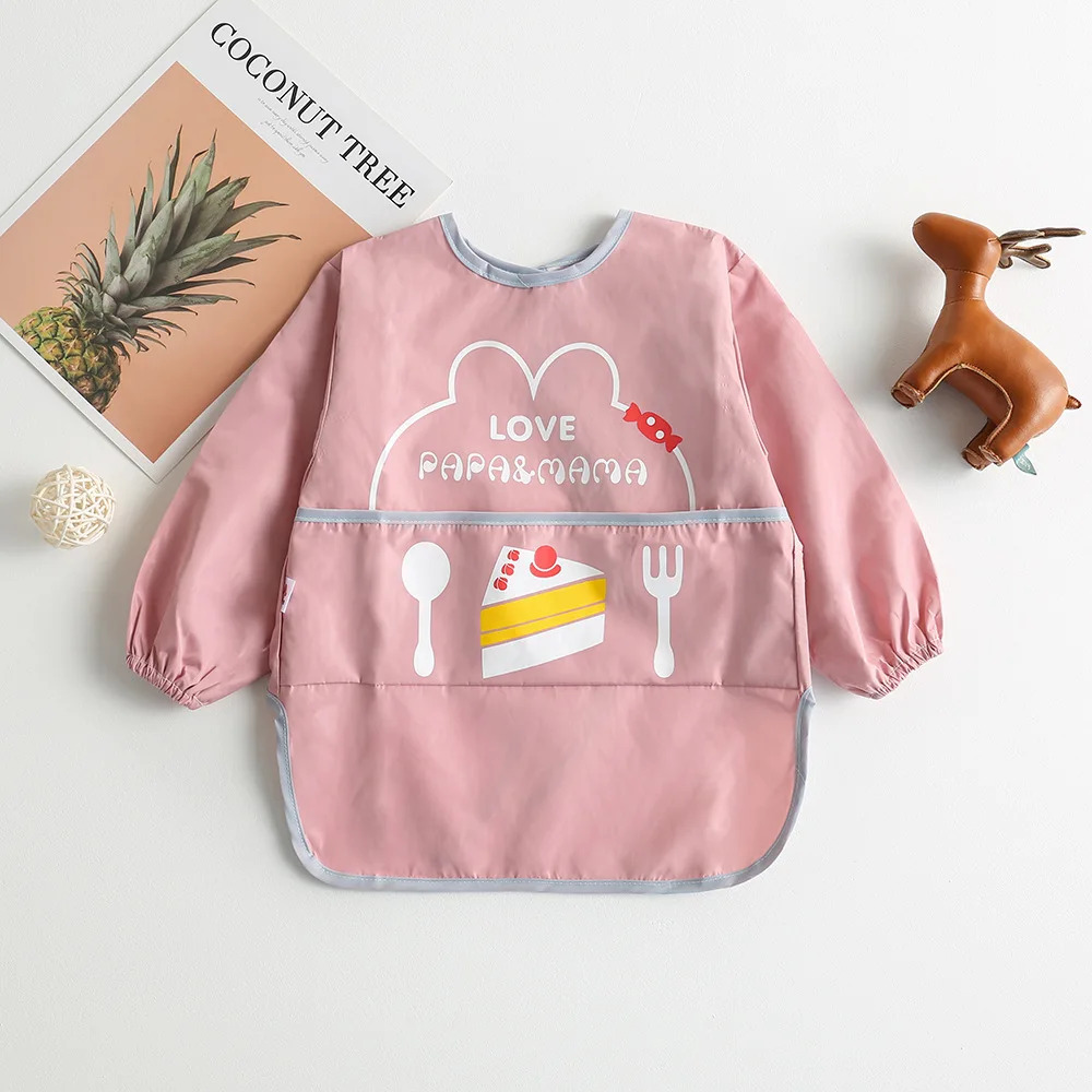 Baby Waterproof Bibs Long Sleeve Pocket Infant Cute Colorful Cartoon Printing Feeding Burp Cloths Baby Eating Accessories