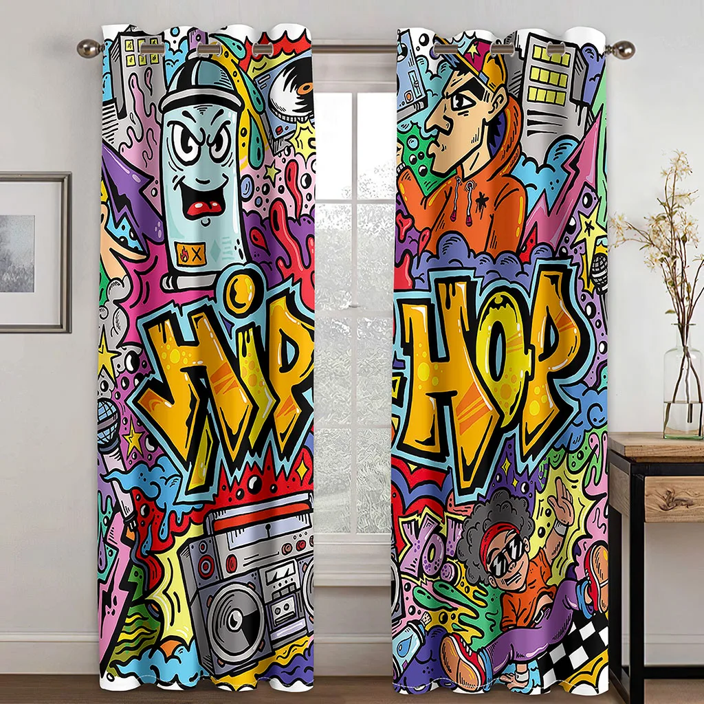 Window Curtains Boys Teens Hip Hop Style Window Drapes Colorful Blackout Curtain Decor for Living Room Drapes Decor Cortinasカーテン