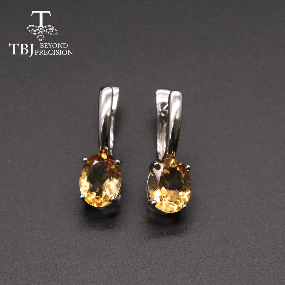 TBJ,Simple clasp earring sky blue topaz brazil citrine oval 7*9mm 4.5ct gemstone jewelry 925 sterling silver for girls office