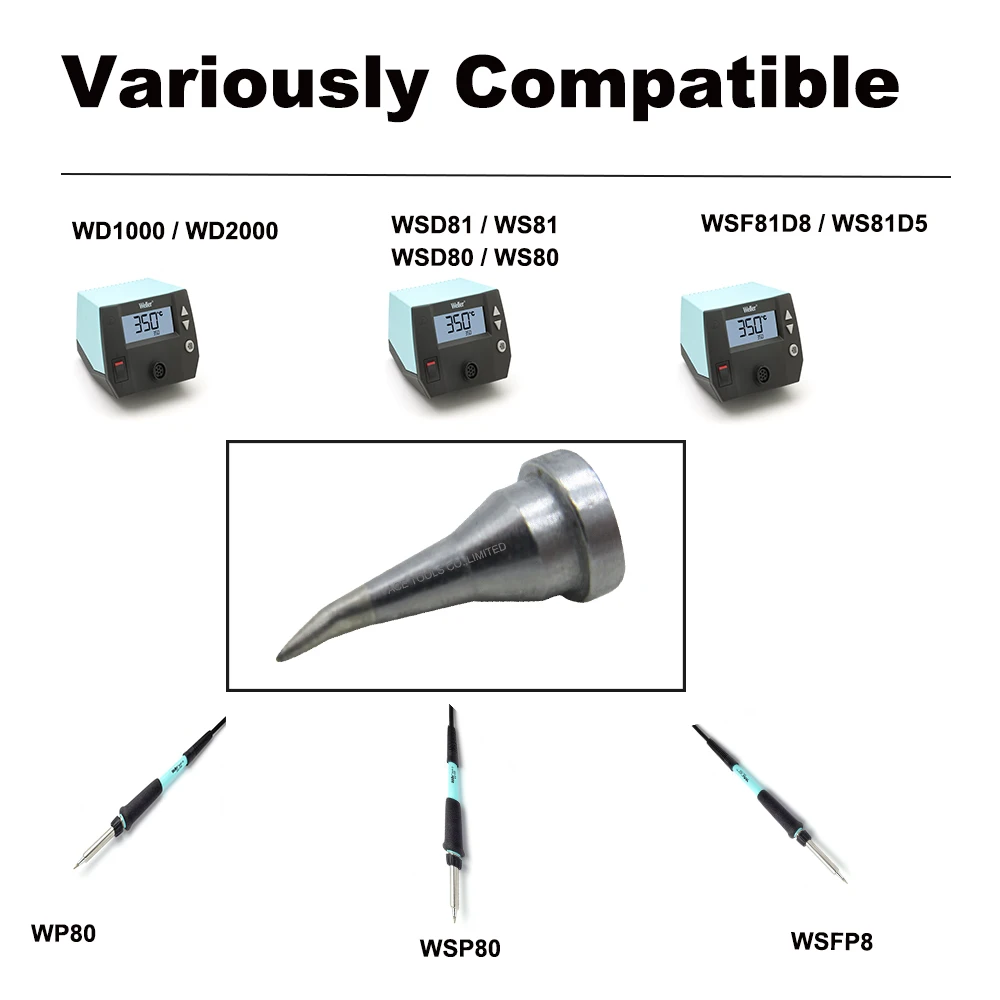 LT1X Bent Conical เปลี่ยน Soldering เคล็ดลับสำหรับ WELLER WP80 WSP80 WSFP8 WD1000 WD2000 WSD81 WS81 WSF81D8 WS81D5จับเหล็ก