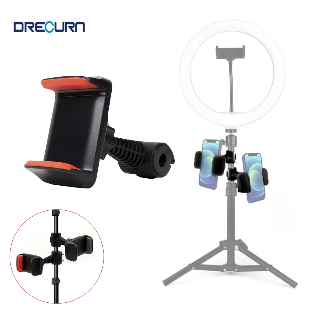 DRECURN Phone Clip Adjustable Phone Clamp Bracket Tripod Stand Extended Phone Clip Fit 3.5-5.7inch Mobile Phone For Tripod Stand