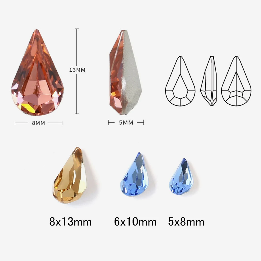 5X8mm-8x13mm Mix Größe Drop Pointback Glitter Kristalle Strass Perlen Zubehör Bekleidungs Steine Edelsteine Kleber Strass Dekorationen – Detail 2