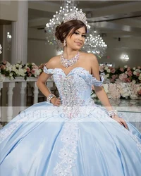 vestidos de quinceañera 2022 Off Shoulder Sky Blue Appliques Lace Sweet 16 Dress Pageant Gowns vestido de 15 anos XV