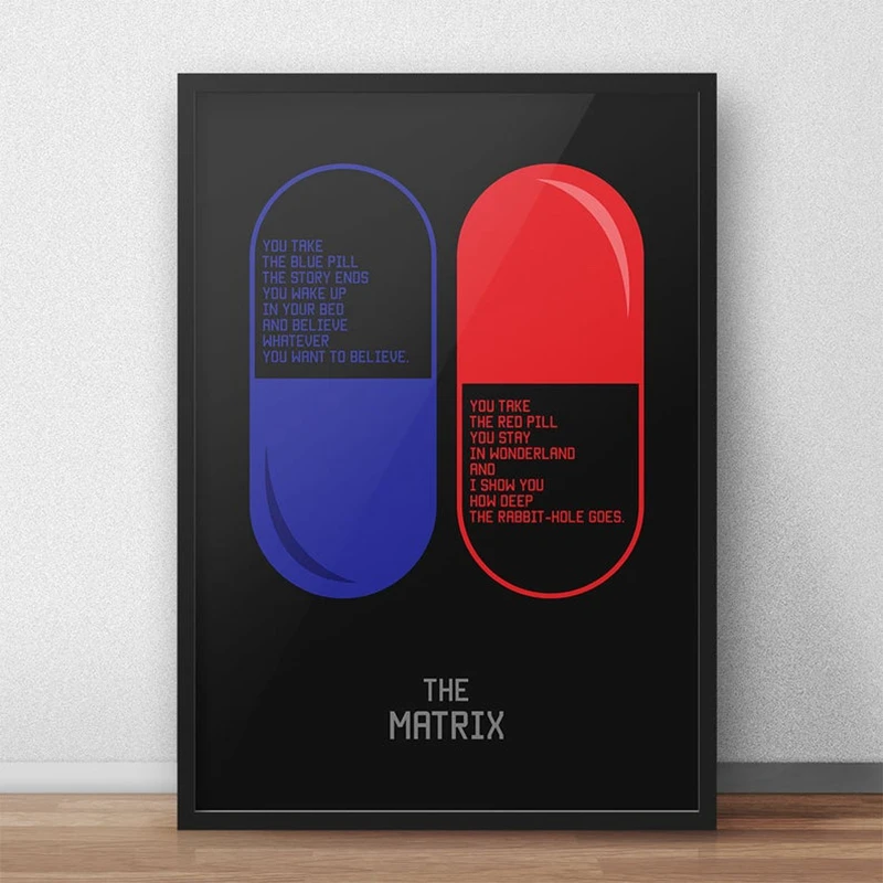 Klassischer Sci-Fi-Film, The Matrix-Poster, Wandbild, 90er-Jahre-Filme, rote Pille, blaue Pille, Sci-Fi-Film, Leinwandkunstdrucke, Wohnzimmer-Dekoration