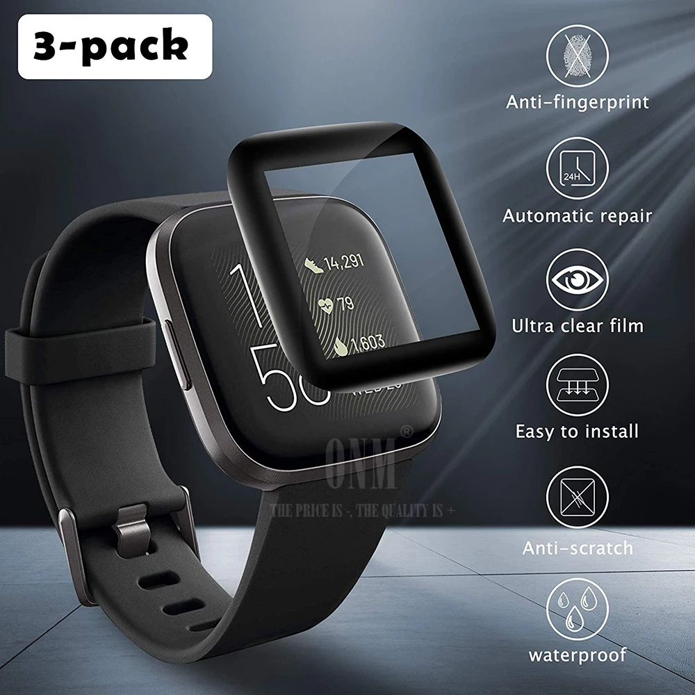 5D Curved Edge Full Cover Soft Clear Protective Film For Fitbit Versa 2 3 Watch Versa2 Versa3 Screen Protector Guard (Not Glass)