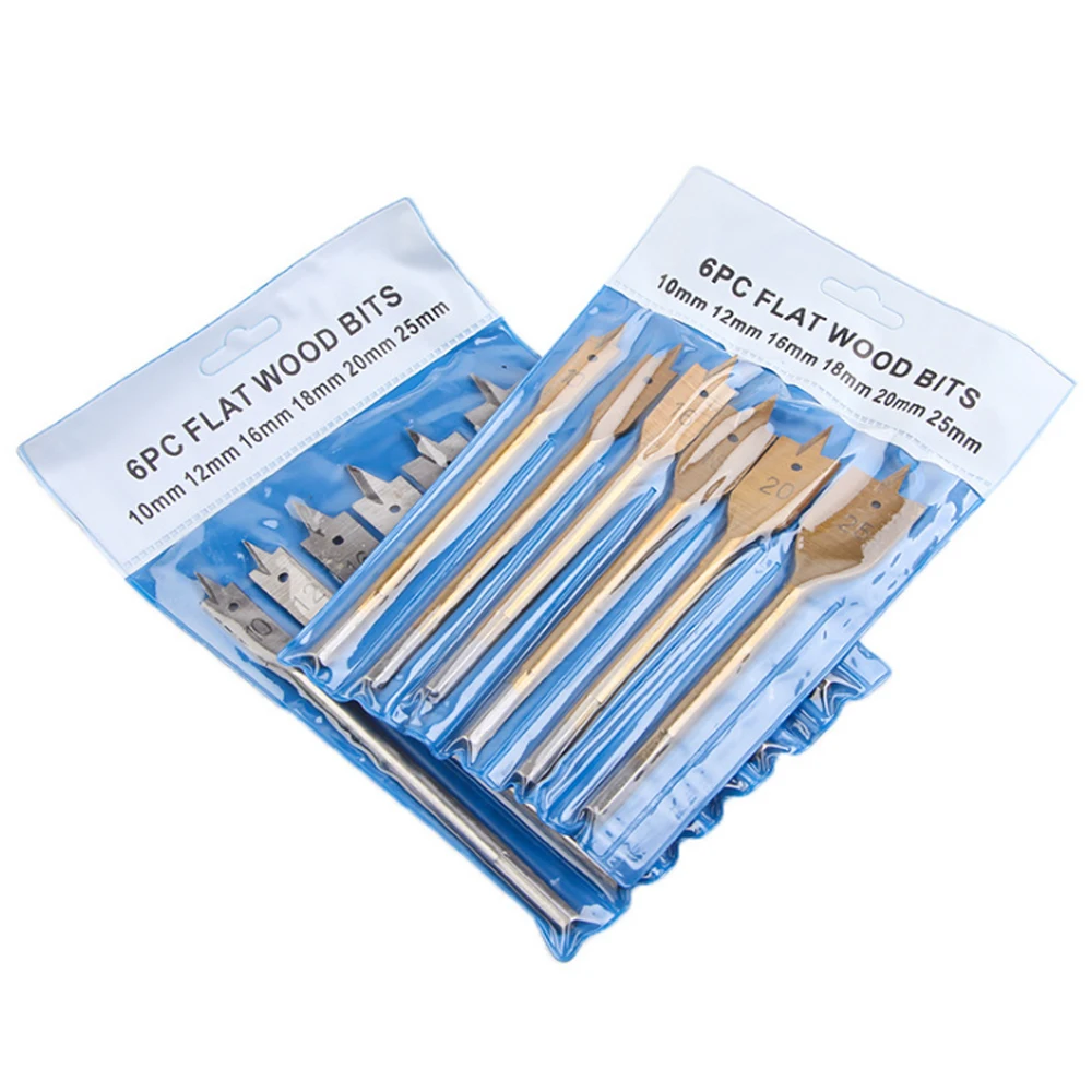 6Pcs ไทเทเนียม Hex Shank Drill Bit แบนเจาะชุด Bit 3-Point Woodworking Hole เปิดรู10/12/16/18/20/25มม.