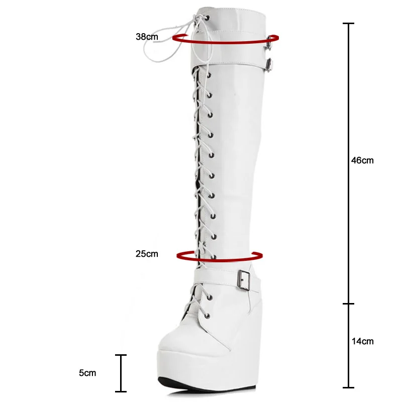 Cross Tied Basic Chelsea Winter Boots Women Customized Wedges Platform 14cm High Heels Shoes Plus Size Female Knee High Boots