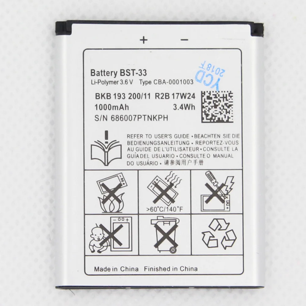 ISUNOO 950mAh BST-33 BST 33 Battery Replacement For Sony Ericsson K800 I SATIO U1 W880I K810I W100I T700 T715