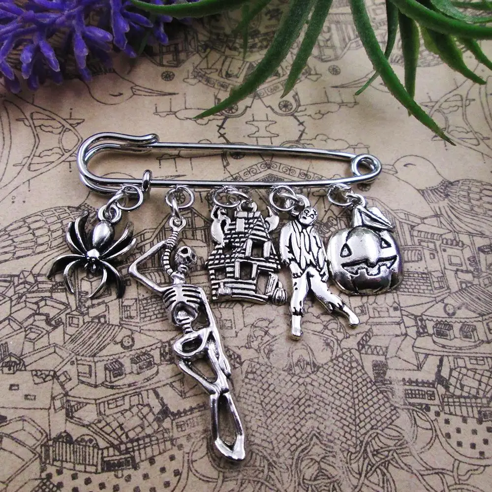 Halloween Holiday Theme Silver Plated Charm Brooch Gift Birthday