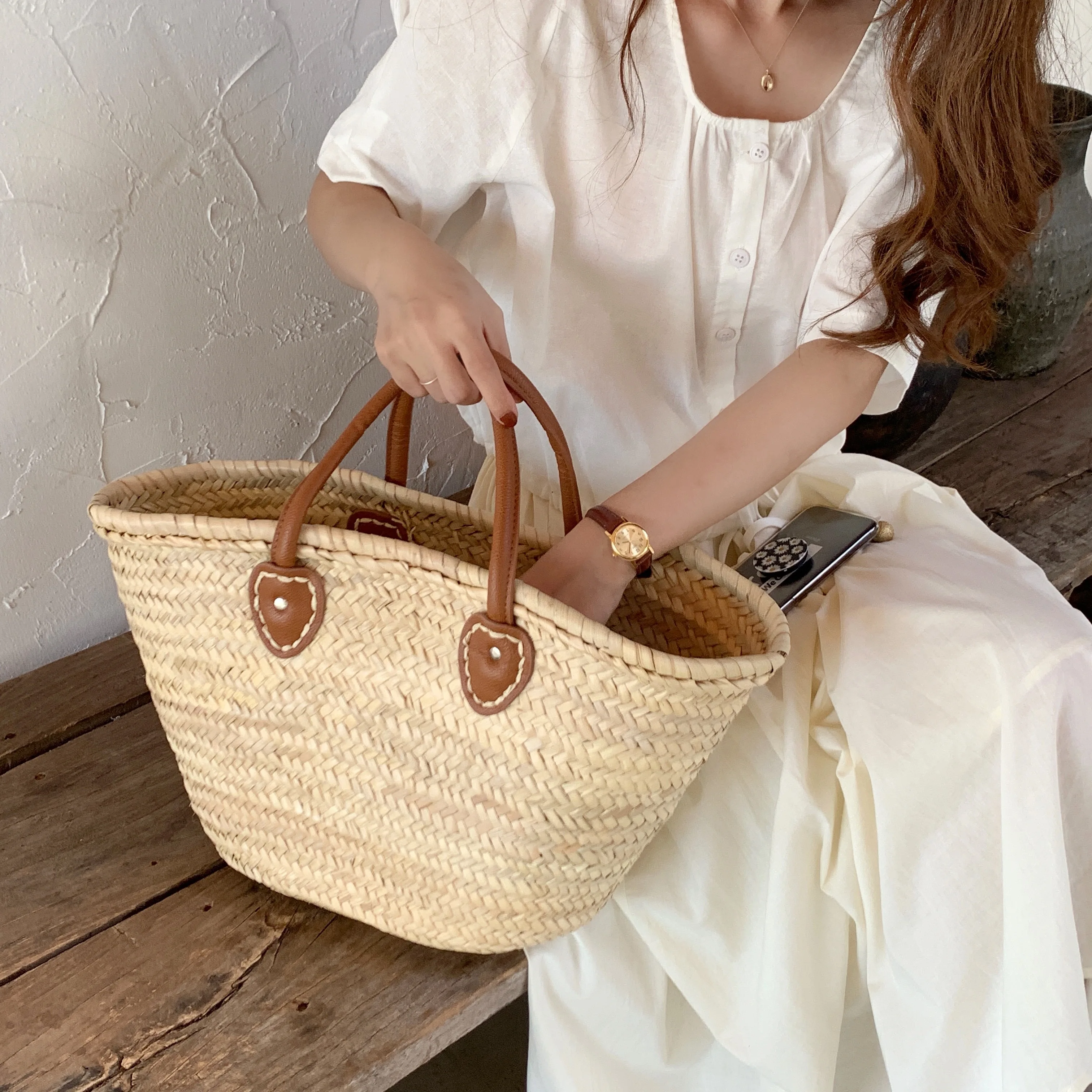 BIG Summer Handmade Bags Women Beach Weaving Ladies Straw Bag Wrapped Beach Bag Rattan Kintted Top Handle Handbags Travel Totes