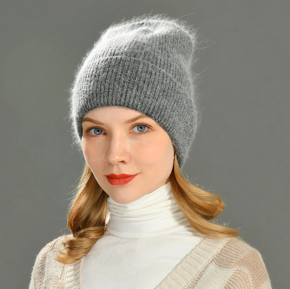 

Jxwatcher Winter Knitted Beanie Hat Women Skullies Winter Warm Cashmere Knit Beanies Hat Female Fluffy Long Rabbit Hair Hats