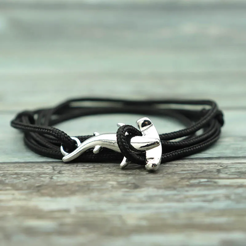 Pulsera de Paracord minimalista para hombre, brazalete de tiburón con Animal en el océano, pulsera náutica ajustable hecha a mano, regalo para él, Pulsera Tela