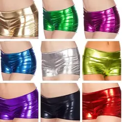 Pantalones cortos de LICRA de cintura baja para mujer, Shorts sexys de LICRA metálica para Rave, LICRA brillante dorada y plateada para escenario, novedad