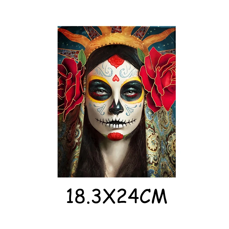 Halloween Skull Ghost Bride Patch Iron on Heat Transfer Printing Stickers for Clothes T-Shirt DIY Appliques Thermal Patches