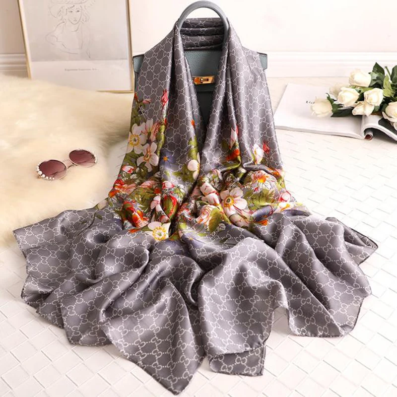 

2020 NEW Women Printed Flower Scarf 100% pure Silk Pashimina Luxury Brand Fouland female Wraps Shawl Beach sunscreen pashmina