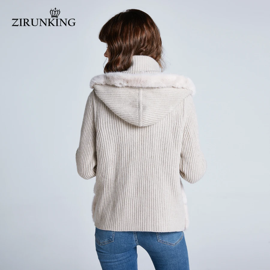 ZIRUNKING Women 2020 New Reversible Real Mink Fur Coat Lady Hooded Fashion Woolen Female High Street Jacket Outerwear ZC1930