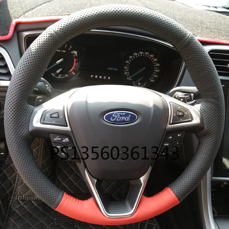 For Ford Mondeo special hand-stitched steering wheel cover leather Taurus Edge Focus RS flip-furry grip cover