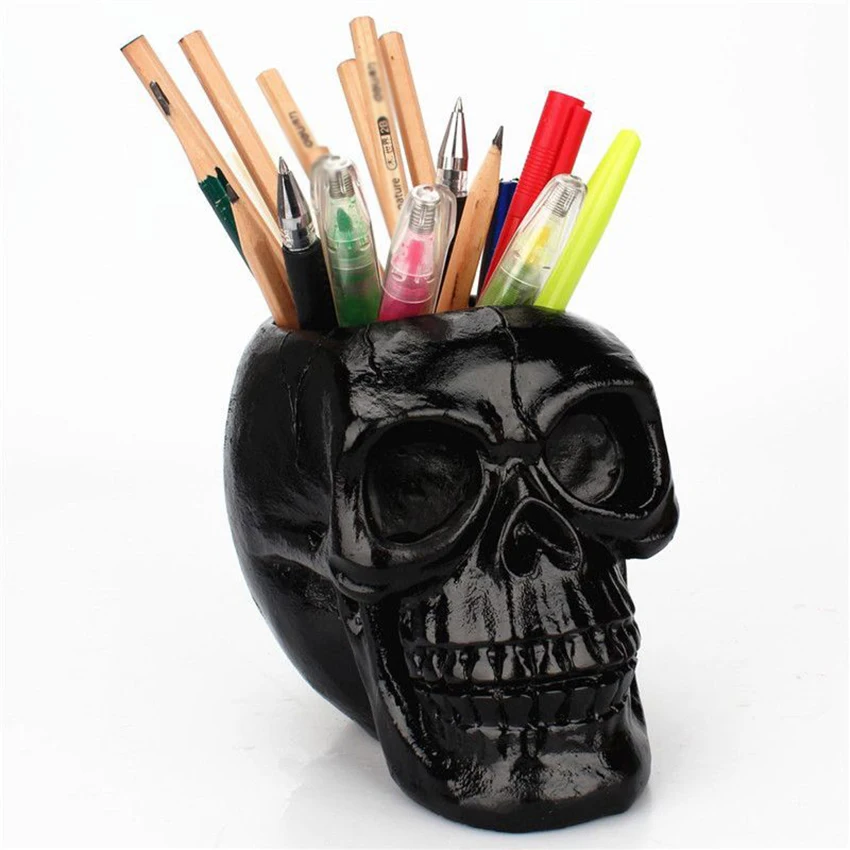 350ML Pen Holder Stationery Storage Box Desktop Decoration Creative Skull Head Pen Container, Halloween Party Ornaments Props