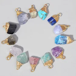 5pcs/lot Natural Stone Nugget Pendant Charm Irregular Stone Meatal Jewelry Accessorie For Making Earring Necklace Choker Finding