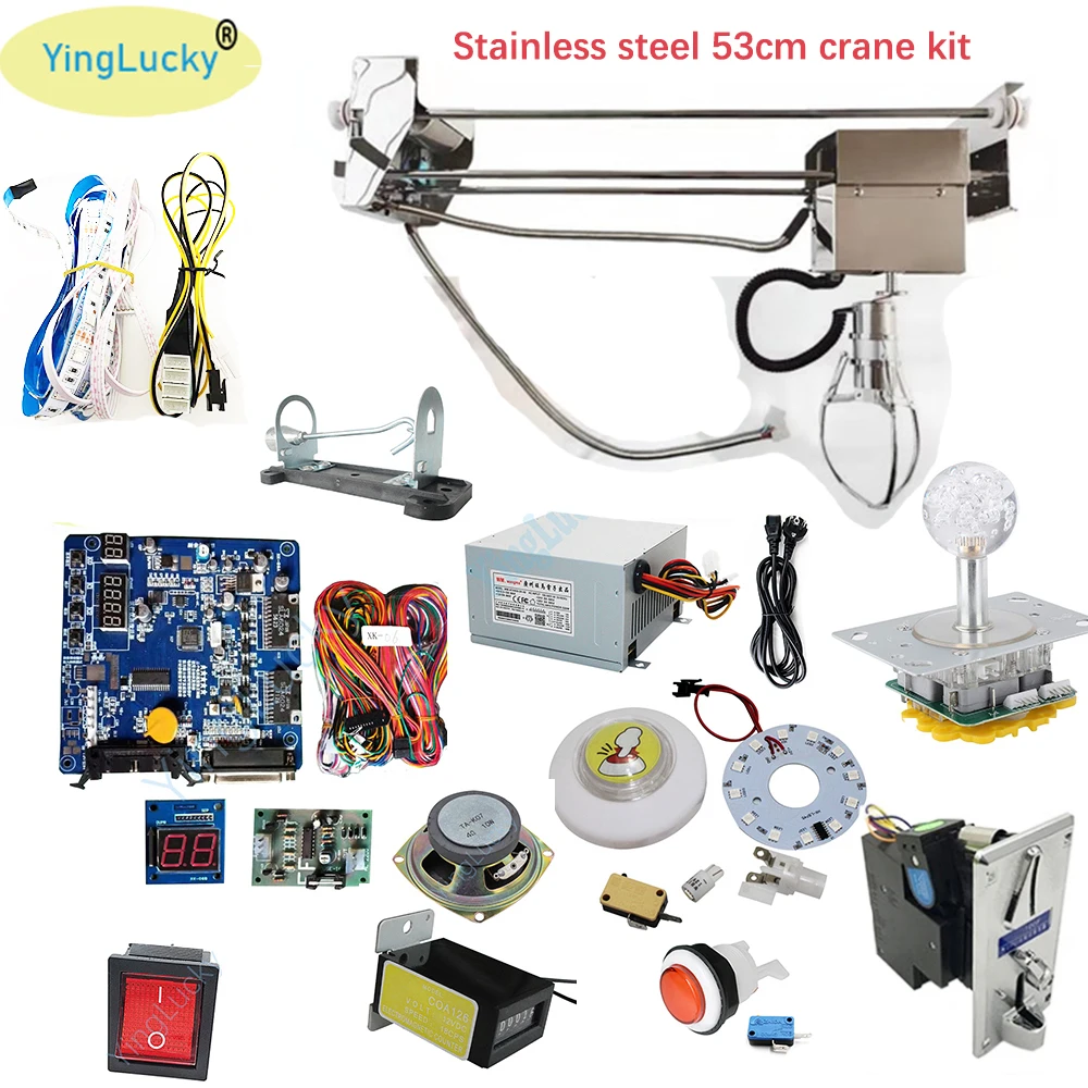 Arcade Claw Game Vending Machine DIY Kit Toy Crane Machine Kit 53cm Gantry With Game Board Joystick Buttons Power Supply LED