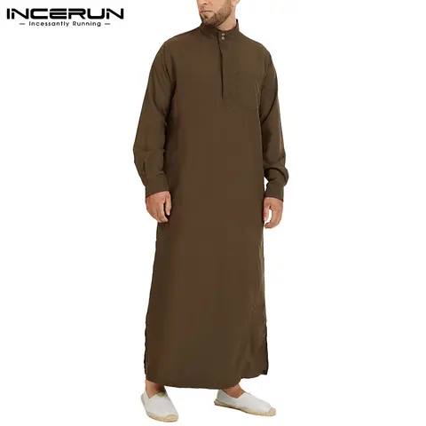 Men's Islamic Kaftan Thobe Robe INCERUN
