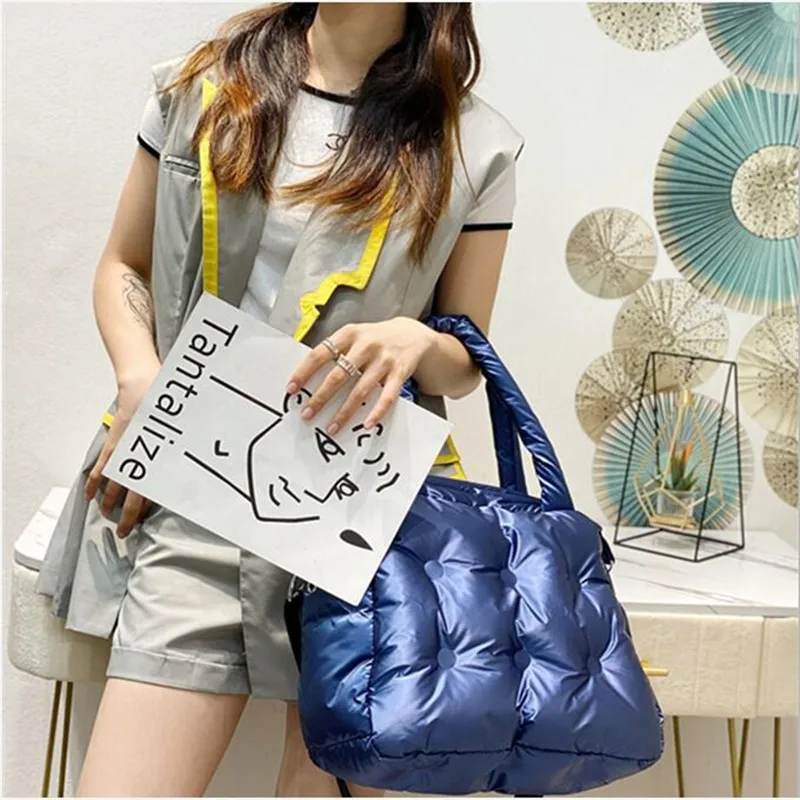 New 2021 Winter space bale Designer HandBag Woman Casual Cotton Bag Down Feather Lady Shoulder Bag sac a mian femme Bolsos Mujer