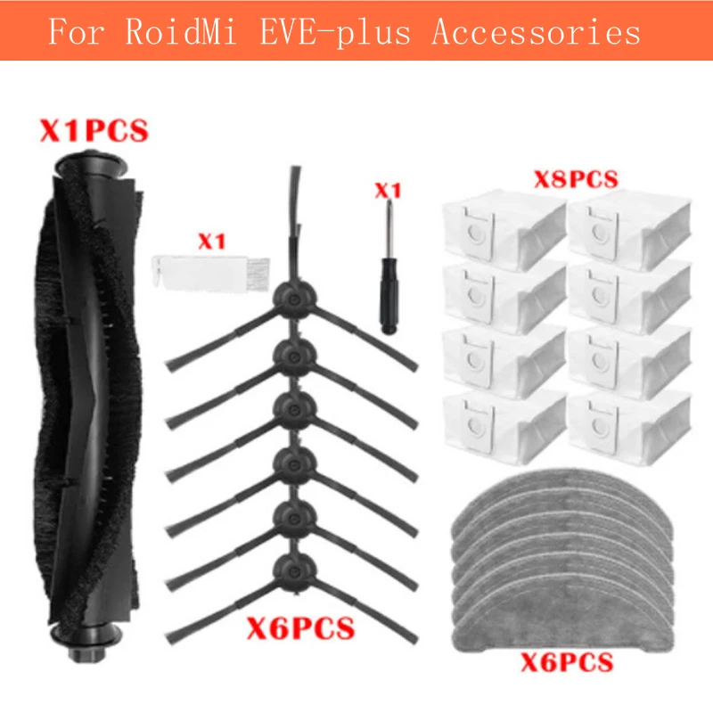 Per Xiaomi RoidMi EVE Plus accessori per aspirapolvere spazzola laterale borsa per la polvere principale Mop Pro straccio filtro HEPA ricambi spazzatrice XaoMI