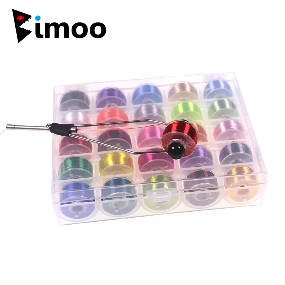 Bimoo 25pcs Assorted 200D Fly Tying Thread for Size 6-14 Flies Fly Fishing Lure Making Material & Bi-ceramic Tip Bobbin Holder