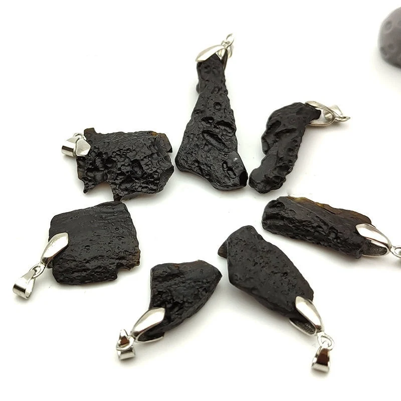 Natural tektite meteorite original rock irregular meteorite Pendant Black Glass meteorite collection gift ornament handicraft