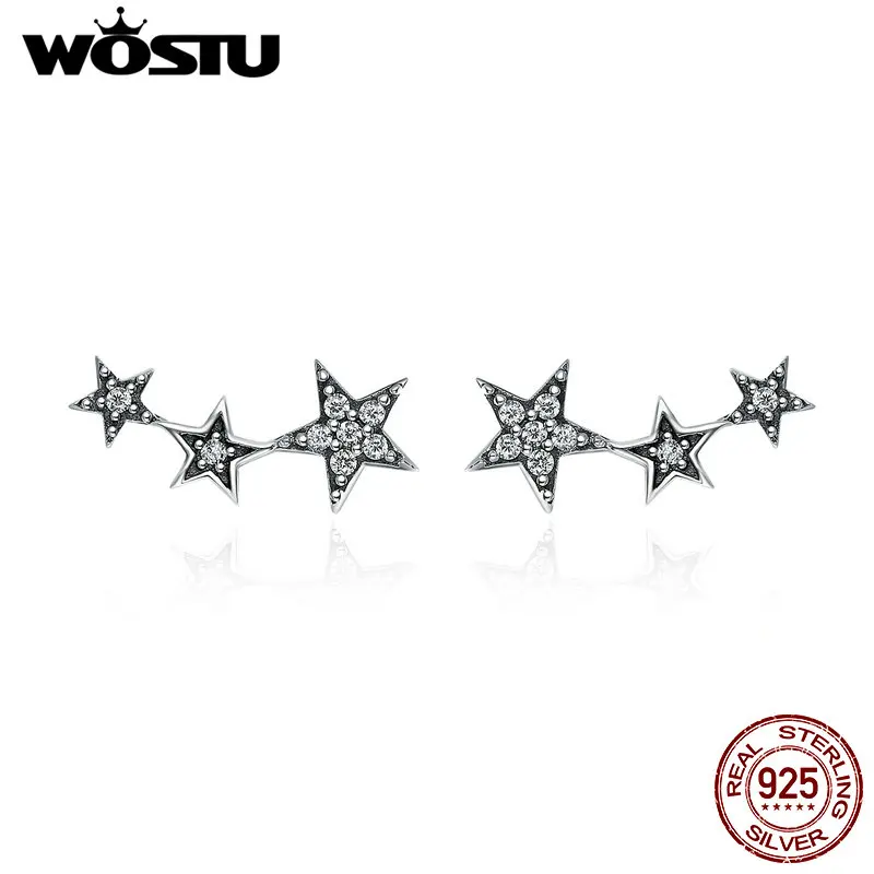 WOSTU Authentic 925 Sterling Silver Fairy Wings Star Unicorn Stud Hoops Earrings Women Opal Party Wedding Fine Jewelry Gift