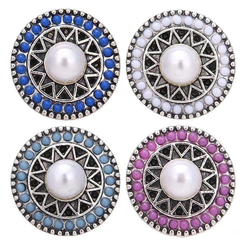 New beauty Crystal Pattern Pearl pattern 18mm snap buttons fit DIY 18MM snap buttons snap jewelry wholesale