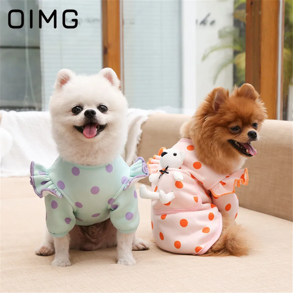 OIMG Polka Dot Puppy Clothing Autumn WInter Small Dogs Hoodies With Doll Flying Sleeve Dog Clothes Pomeranian Spitz Pet Outfits