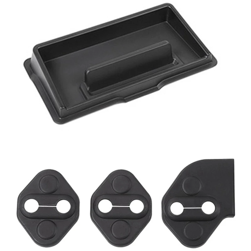 2 Set Car Accessories: 1 Pcs Car Multifunction Dashboard Storage Box & 1 Set Car Door Lock Protective Decoration Cover